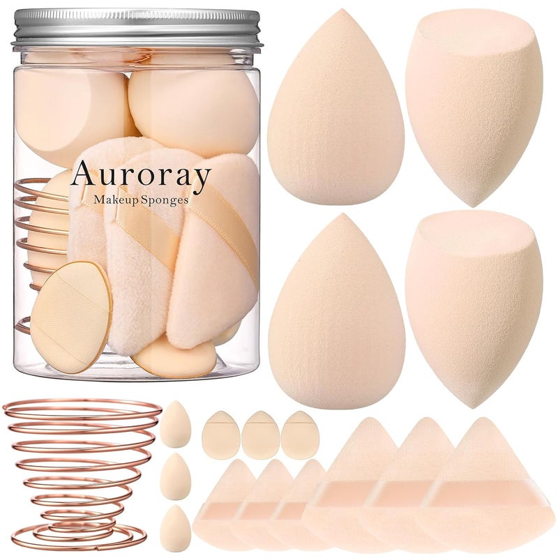 AuraRay 17PCS Makeup Sponges Set with 6PCS Powder Puff, 3PCS Mini Makeup Sponges Blender, 3PCS Foundation Mini Make Up Sponge Puff and 1PCS Make Up Sponges Holder - Image 1